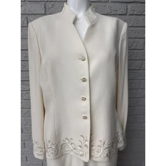 Kasper ASL Women Cream Embroidered Mother of the Bride Skirt Suit Size 12 - Picture 8 of 11